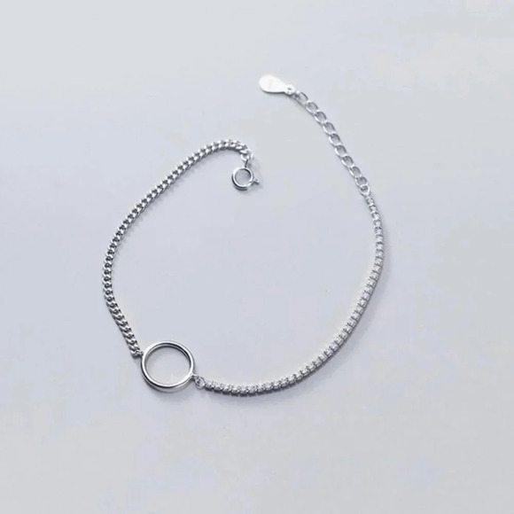 925 Sterling Silver Minimalist Dainty Thin Diamond & Chain Link Bracelet - Picture 2 of 5